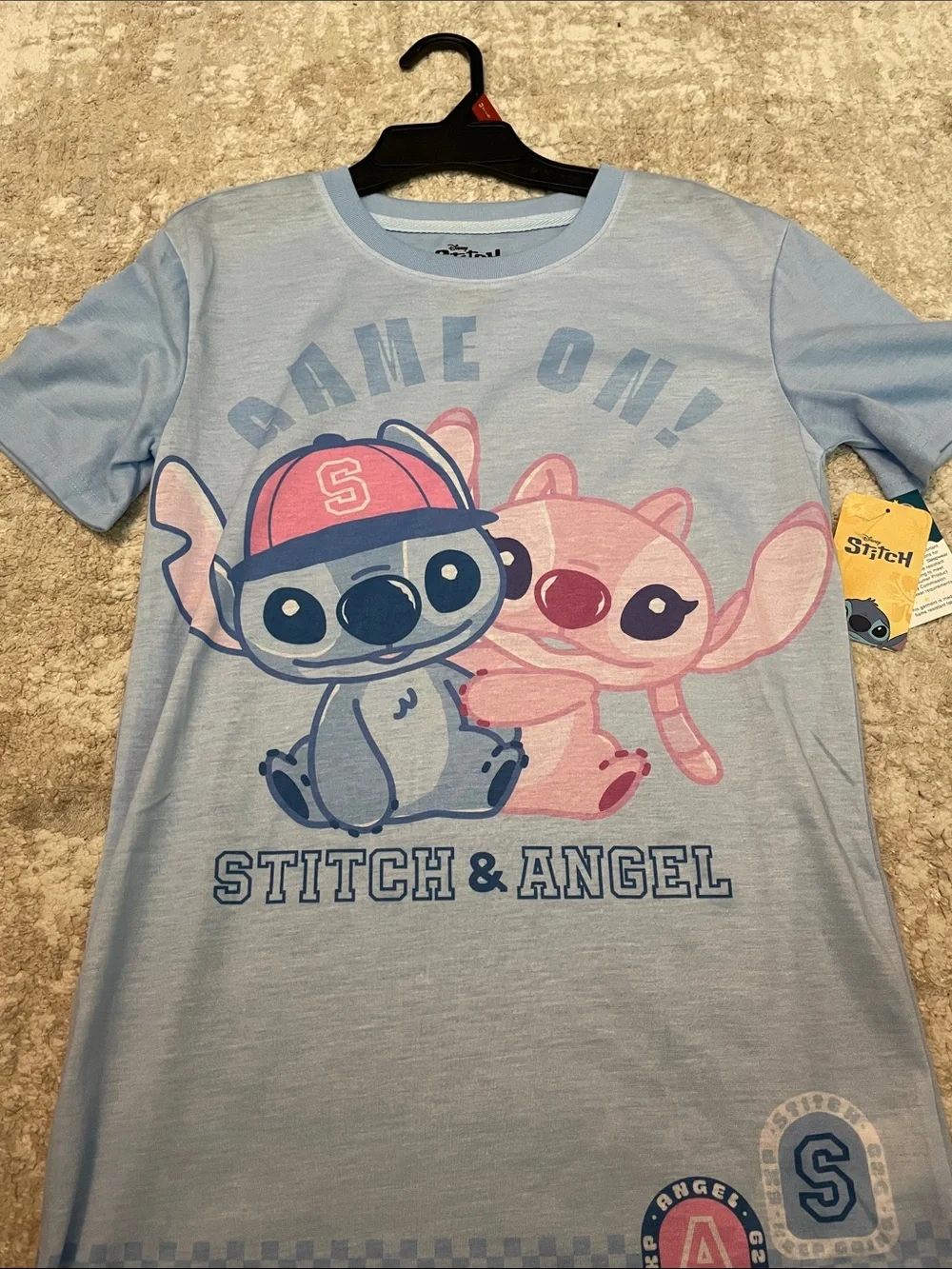 Disney Light Blue Stitch & Angel Short sleeve Nightgown size M 7/8-NWT - Picture 2 of 4